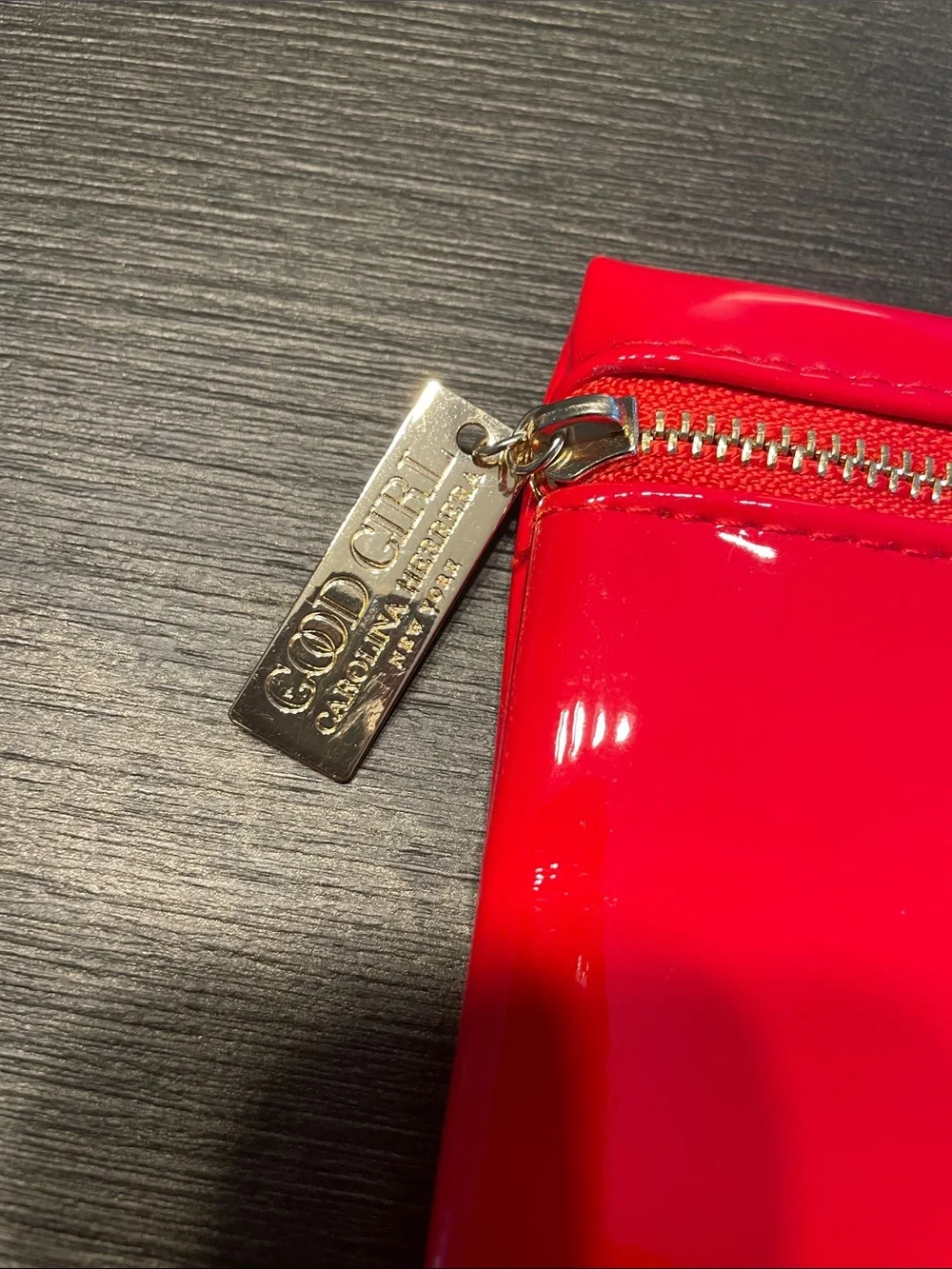 Carolina Herrera Red Patent Logo Zip Clutch